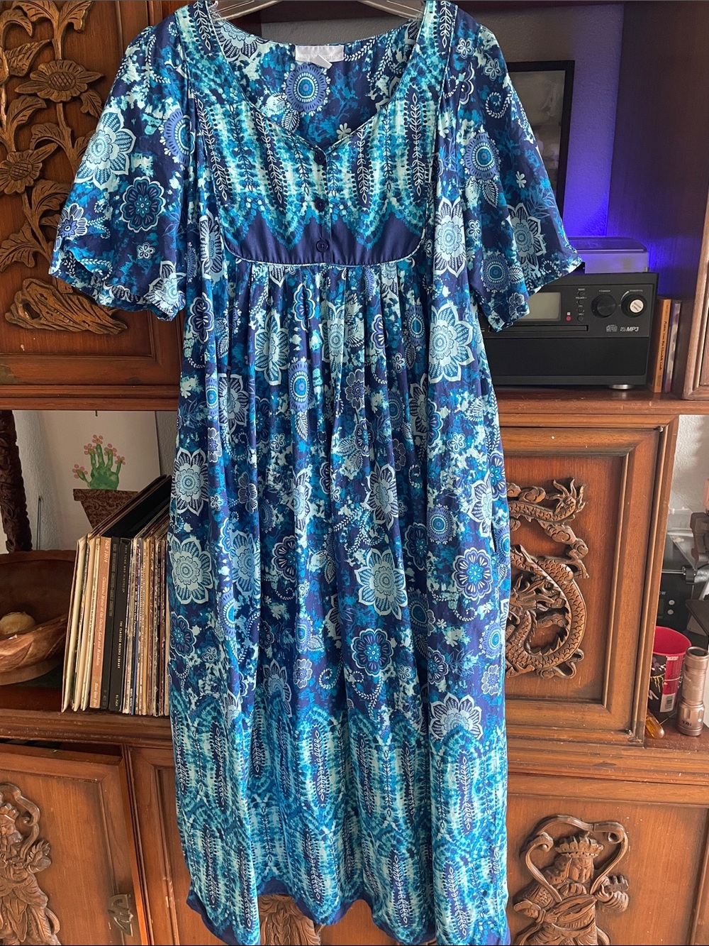Only Necessities Blue and Teal Floral Maxi Dress